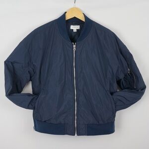 Evereve Bomber Flight Jacket Aviator Navy Blue Zip, XL